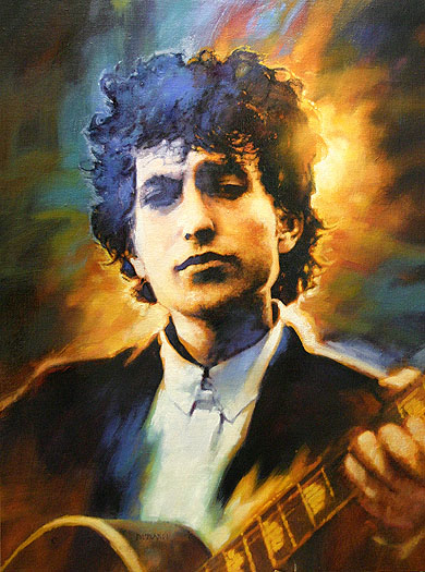 Vivid painting of Bob Dylan.